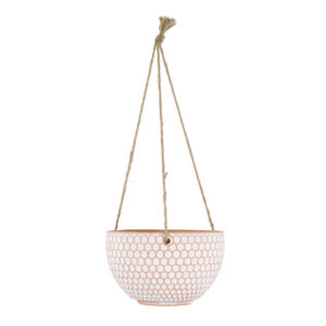 GloboStar® Artificial Garden CHIOS 20462 Κρεμαστό Πήλινο Κεραμικό Κασπώ Γλάστρα – Flower Pot Κεραμιδί με Λευκό Φ19.5cm x Υ11.5cm