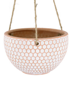 GloboStar® Artificial Garden CHIOS 20462 Κρεμαστό Πήλινο Κεραμικό Κασπώ Γλάστρα – Flower Pot Κεραμιδί με Λευκό Φ19.5cm x Υ11.5cm