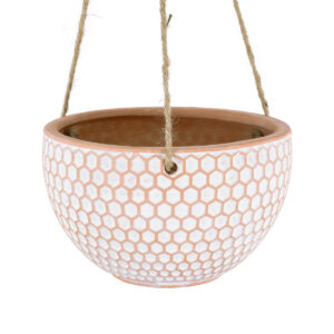 GloboStar® Artificial Garden CHIOS 20462 Κρεμαστό Πήλινο Κεραμικό Κασπώ Γλάστρα – Flower Pot Κεραμιδί με Λευκό Φ19.5cm x Υ11.5cm