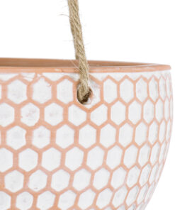 GloboStar® Artificial Garden CHIOS 20462 Κρεμαστό Πήλινο Κεραμικό Κασπώ Γλάστρα – Flower Pot Κεραμιδί με Λευκό Φ19.5cm x Υ11.5cm