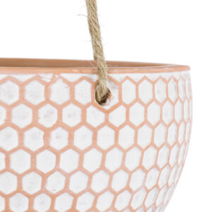 GloboStar® Artificial Garden CHIOS 20462 Κρεμαστό Πήλινο Κεραμικό Κασπώ Γλάστρα – Flower Pot Κεραμιδί με Λευκό Φ19.5cm x Υ11.5cm