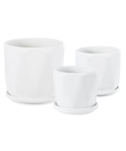 GloboStar® Artificial Garden KARPATHOS 20463 ΣΕΤ 3 Πήλινα Κεραμικά Κασπώ Γλάστρες – Flower Pots Λευκό A:Φ10cm x Υ10cm B:Φ13cm x Υ13.5cm C:Φ16cm x Υ16.5cm