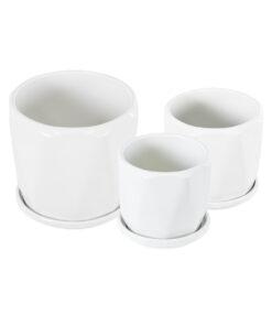 GloboStar® Artificial Garden KARPATHOS 20463 ΣΕΤ 3 Πήλινα Κεραμικά Κασπώ Γλάστρες – Flower Pots Λευκό A:Φ10cm x Υ10cm B:Φ13cm x Υ13.5cm C:Φ16cm x Υ16.5cm