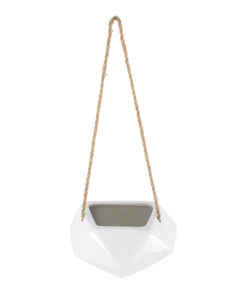 GloboStar® Artificial Garden HERAKLIO 20467 Κρεμαστό Πήλινο Κεραμικό Κασπώ Γλάστρα – Flower Pot Λευκό Μ13.5cm x Π15.5 x Υ37cm