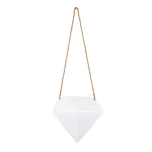 GloboStar® Artificial Garden HERAKLIO 20467 Κρεμαστό Πήλινο Κεραμικό Κασπώ Γλάστρα – Flower Pot Λευκό Μ13.5cm x Π15.5 x Υ37cm