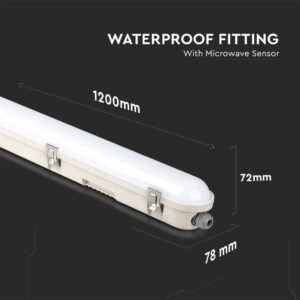 LED Αδιάβροχο φωτιστικό Samsung SMD 36W 1.2m φυσικό 4000K sensor milky cover με ανοξείδωτα κλιπς και ανιχνευτή 120lm/W V-TAC – 20468