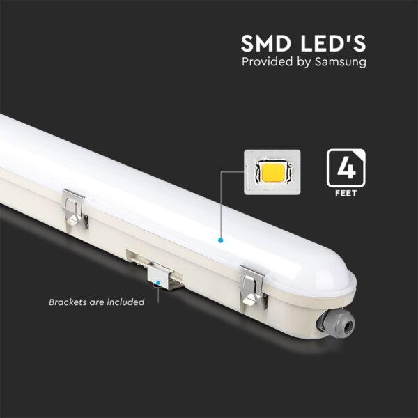 LED Αδιάβροχο φωτιστικό Samsung SMD 36W 1.2m φυσικό 4000K sensor milky cover με ανοξείδωτα κλιπς και ανιχνευτή 120lm/W V-TAC – 20468