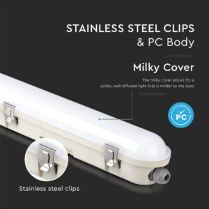 LED Αδιάβροχο φωτιστικό Samsung SMD 36W 1.2m φυσικό 4000K sensor milky cover με ανοξείδωτα κλιπς και ανιχνευτή 120lm/W V-TAC – 20468