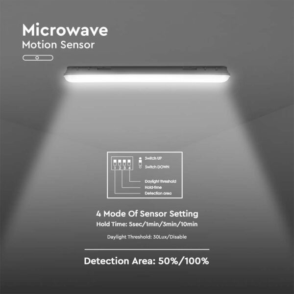 LED Φωτιστικό 48W Τύπου Φθορίου 150cm V-TAC PRO Samsung Chip 120° 5760lm με Ανιχνευτή Κίνησης IP65 Ψυχρό 6400K – 20471