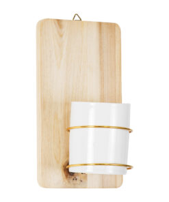 GloboStar® Artificial Garden IKARIA 20472 Επιτοίχιο Πήλινο Κεραμικό Κασπώ Γλάστρα με Ξύλινη Βάση – Flower Pot Μπεζ με Λευκό & Χρυσό Φ13cm x Υ23cm