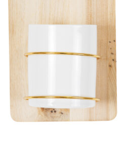 GloboStar® Artificial Garden IKARIA 20472 Επιτοίχιο Πήλινο Κεραμικό Κασπώ Γλάστρα με Ξύλινη Βάση – Flower Pot Μπεζ με Λευκό & Χρυσό Φ13cm x Υ23cm