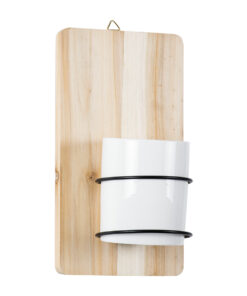 GloboStar® Artificial Garden SPETSES 20473 Επιτοίχιο Πήλινο Κεραμικό Κασπώ Γλάστρα με Ξύλινη Βάση – Flower Pot Μπεζ με Λευκό & Μαύρο Φ13cm x Υ23cm