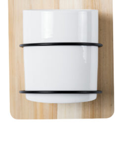 GloboStar® Artificial Garden SPETSES 20473 Επιτοίχιο Πήλινο Κεραμικό Κασπώ Γλάστρα με Ξύλινη Βάση – Flower Pot Μπεζ με Λευκό & Μαύρο Φ13cm x Υ23cm