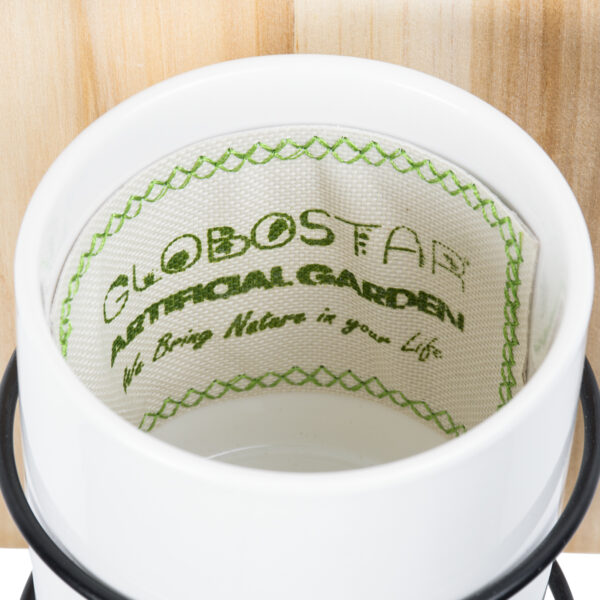 GloboStar® Artificial Garden SPETSES 20473 Επιτοίχιο Πήλινο Κεραμικό Κασπώ Γλάστρα με Ξύλινη Βάση – Flower Pot Μπεζ με Λευκό & Μαύρο Φ13cm x Υ23cm