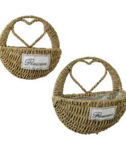 GloboStar® Artificial Garden MALTA 20478 ΣΕΤ 2 Επιτοίχια Ρατάν Πλεκτά Κασπώ Γλάστρες – Flower Pots Μπεζ A:Φ24cm x Υ14cm B:Φ30cm x Υ26cm