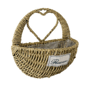 GloboStar® Artificial Garden MALTA 20478 ΣΕΤ 2 Επιτοίχια Ρατάν Πλεκτά Κασπώ Γλάστρες – Flower Pots Μπεζ A:Φ24cm x Υ14cm B:Φ30cm x Υ26cm