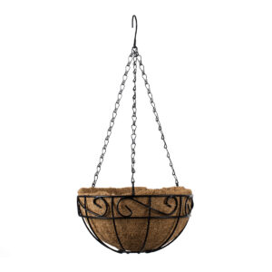 GloboStar® Artificial Garden KARYSTOS 20483 Κρεμαστό Κασπώ Γλάστρα – Flower Pot από Φλοιό Καρύδας Καφέ με Μαύρο Φ25cm x Υ15cm