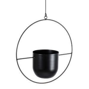 GloboStar® Artificial Garden TILOS 20485 Κρεμαστό Μεταλλικό Κασπώ Γλάστρα – Flower Pot Μαύρο Φ35cm x Υ15cm