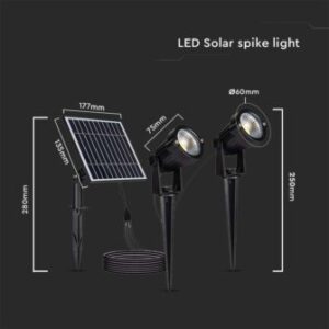 LED ηλιακό φωτιστικό καρφί 2×1.2W θερμό λευκό 3000K μαύρο σώμα V-TAC – 20488