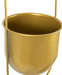 GloboStar® Artificial Garden NISYROS 20488 Κρεμαστό Μεταλλικό Κασπώ Γλάστρα – Flower Pot Χρυσό Φ16cm x Υ52cm