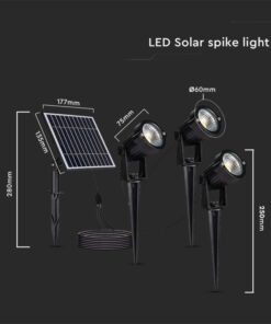 LED ηλιακό φωτιστικό καρφί 3×1.2W θερμό λευκό 3000K μαύρο σώμα V-TAC – 20489