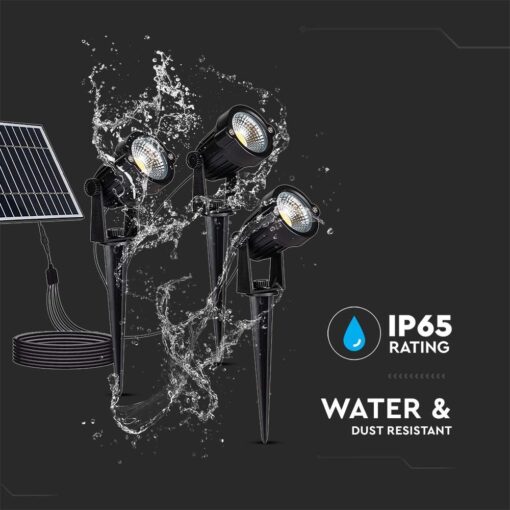 Ηλιακό Σετ 3 LED Σποτ Καρφί 3.6W 150lm 3000K IP65 Μαύρο V-TAC 20489