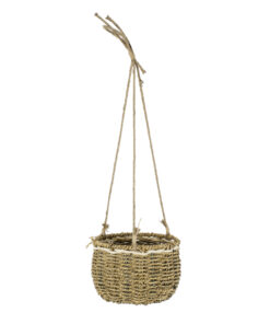 GloboStar® Artificial Garden POROS 20489 Κρεμαστό Πλεκτό Καλάθι – Κασπώ Γλάστρα – Flower Pot Μπεζ Φ20cm x Υ50cm