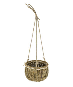 GloboStar® Artificial Garden POROS 20489 Κρεμαστό Πλεκτό Καλάθι – Κασπώ Γλάστρα – Flower Pot Μπεζ Φ20cm x Υ50cm
