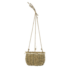 GloboStar® Artificial Garden POROS 20489 Κρεμαστό Πλεκτό Καλάθι – Κασπώ Γλάστρα – Flower Pot Μπεζ Φ20cm x Υ50cm