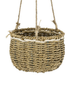 GloboStar® Artificial Garden POROS 20489 Κρεμαστό Πλεκτό Καλάθι – Κασπώ Γλάστρα – Flower Pot Μπεζ Φ20cm x Υ50cm