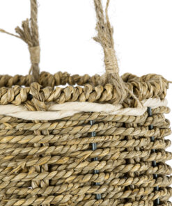 GloboStar® Artificial Garden POROS 20489 Κρεμαστό Πλεκτό Καλάθι – Κασπώ Γλάστρα – Flower Pot Μπεζ Φ20cm x Υ50cm