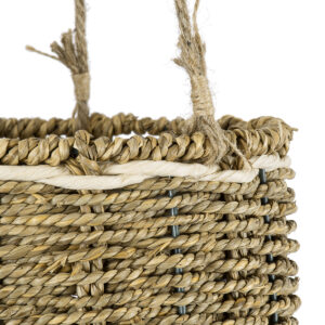 GloboStar® Artificial Garden POROS 20489 Κρεμαστό Πλεκτό Καλάθι – Κασπώ Γλάστρα – Flower Pot Μπεζ Φ20cm x Υ50cm