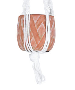 GloboStar® Artificial Garden PSERIMOS 20492 Κρεμαστό Πήλινο Κεραμικό Κασπώ Γλάστρα – Flower Pot Κεραμιδί με Μακραμέ Φ8cm x Υ58cm