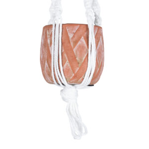 GloboStar® Artificial Garden PSERIMOS 20492 Κρεμαστό Πήλινο Κεραμικό Κασπώ Γλάστρα – Flower Pot Κεραμιδί με Μακραμέ Φ8cm x Υ58cm