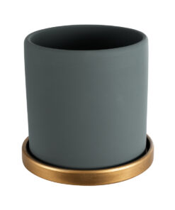 GloboStar® Artificial Garden NAPOLI 20494 Διακοσμητικό Κεραμικό Κασπώ Γλάστρα – Flower Pot Γκρι Μπλε με Χρυσό Φ15 x Υ15cm