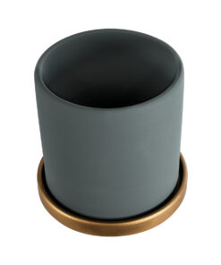 GloboStar® Artificial Garden NAPOLI 20494 Διακοσμητικό Κεραμικό Κασπώ Γλάστρα – Flower Pot Γκρι Μπλε με Χρυσό Φ15 x Υ15cm