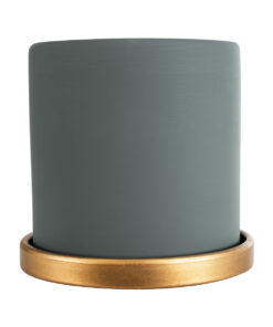 GloboStar® Artificial Garden NAPOLI 20494 Διακοσμητικό Κεραμικό Κασπώ Γλάστρα – Flower Pot Γκρι Μπλε με Χρυσό Φ15 x Υ15cm