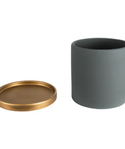 GloboStar® Artificial Garden NAPOLI 20494 Διακοσμητικό Κεραμικό Κασπώ Γλάστρα – Flower Pot Γκρι Μπλε με Χρυσό Φ15 x Υ15cm