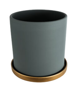 GloboStar® Artificial Garden NAPOLI 20495 Διακοσμητικό Κεραμικό Κασπώ Γλάστρα – Flower Pot Γκρι Μπλε με Χρυσό Φ20 x Υ20cm