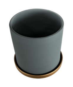 GloboStar® Artificial Garden NAPOLI 20495 Διακοσμητικό Κεραμικό Κασπώ Γλάστρα – Flower Pot Γκρι Μπλε με Χρυσό Φ20 x Υ20cm