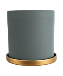 GloboStar® Artificial Garden NAPOLI 20495 Διακοσμητικό Κεραμικό Κασπώ Γλάστρα – Flower Pot Γκρι Μπλε με Χρυσό Φ20 x Υ20cm