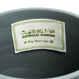 GloboStar® Artificial Garden NAPOLI 20495 Διακοσμητικό Κεραμικό Κασπώ Γλάστρα – Flower Pot Γκρι Μπλε με Χρυσό Φ20 x Υ20cm