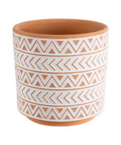 GloboStar® Artificial Garden INDIA 20497 Διακοσμητικό Κεραμικό Κασπώ Γλάστρα – Flower Pot Λευκό με Πορτοκαλί Φ14.5 x Υ13.5cm
