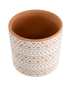 GloboStar® Artificial Garden INDIA 20497 Διακοσμητικό Κεραμικό Κασπώ Γλάστρα – Flower Pot Λευκό με Πορτοκαλί Φ14.5 x Υ13.5cm