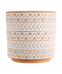 GloboStar® Artificial Garden INDIA 20497 Διακοσμητικό Κεραμικό Κασπώ Γλάστρα – Flower Pot Λευκό με Πορτοκαλί Φ14.5 x Υ13.5cm