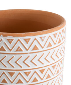 GloboStar® Artificial Garden INDIA 20497 Διακοσμητικό Κεραμικό Κασπώ Γλάστρα – Flower Pot Λευκό με Πορτοκαλί Φ14.5 x Υ13.5cm
