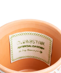 GloboStar® Artificial Garden INDIA 20497 Διακοσμητικό Κεραμικό Κασπώ Γλάστρα – Flower Pot Λευκό με Πορτοκαλί Φ14.5 x Υ13.5cm