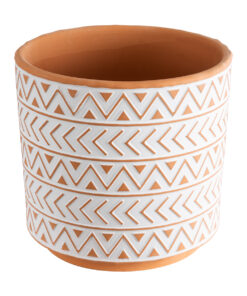 GloboStar® Artificial Garden INDIA 20498 Διακοσμητικό Κεραμικό Κασπώ Γλάστρα – Flower Pot Λευκό με Πορτοκαλί Φ17.5 x Υ16.5cm