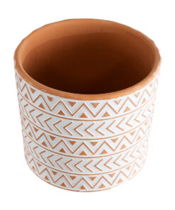 GloboStar® Artificial Garden INDIA 20498 Διακοσμητικό Κεραμικό Κασπώ Γλάστρα – Flower Pot Λευκό με Πορτοκαλί Φ17.5 x Υ16.5cm