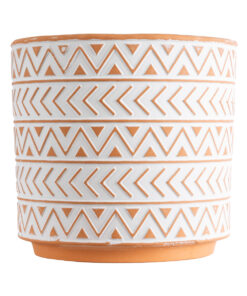 GloboStar® Artificial Garden INDIA 20498 Διακοσμητικό Κεραμικό Κασπώ Γλάστρα – Flower Pot Λευκό με Πορτοκαλί Φ17.5 x Υ16.5cm